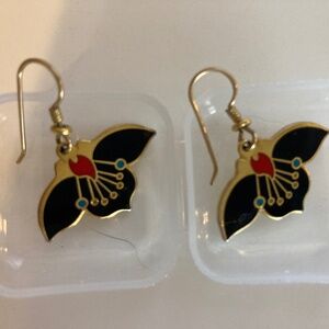 Laurel Burch Vintage Gold Plated Earrings Signed "Desert Flower"